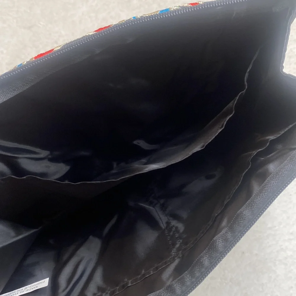 Black Blue Red Embroidered Tassel Cosmetic Bag Made in Thailand